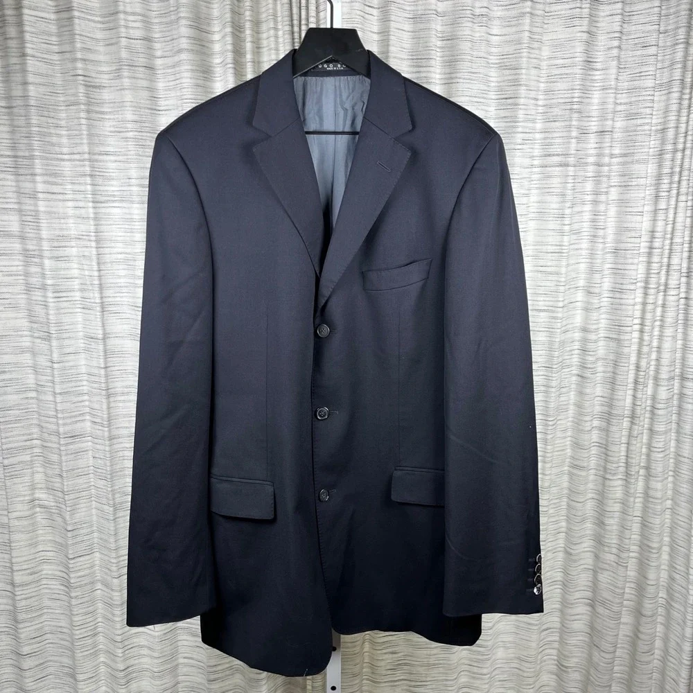 Hugo Boss Mens Navy Blue Super 100 Virgin Wool 3-Button‎ Blazer Jacket 40L USA